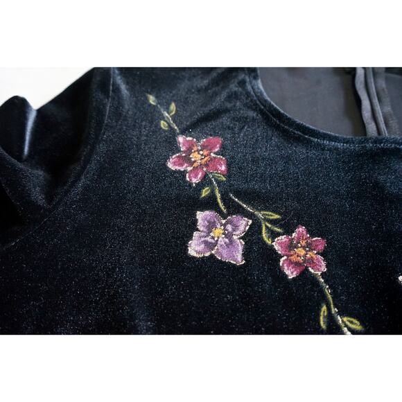 VTG Y2K Positive Attitude Floral Painted Velvet Maxi Dress 10 Whimsigoth Witchy - Picture 14 of 16